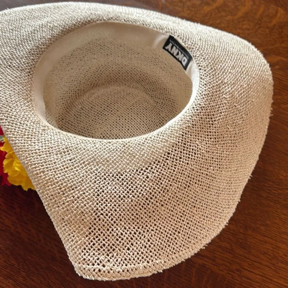 Vintage DKNY Light‎ Cream Straw Wide Brim Derby Hat Medium - Picture 8 of 11